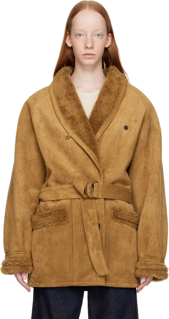LVIR Tan Paneled Faux-Leather Coat