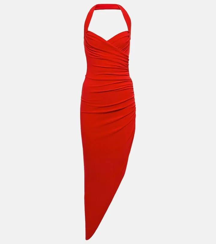 Cayla halterneck ruched midi dress