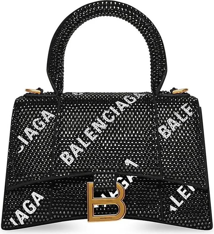 Hourglass XS Handbag With Chain And Allover Logo Rhinestones