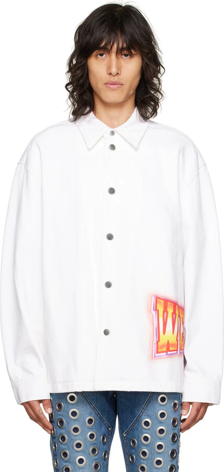 We11done White Printed Denim Jacket