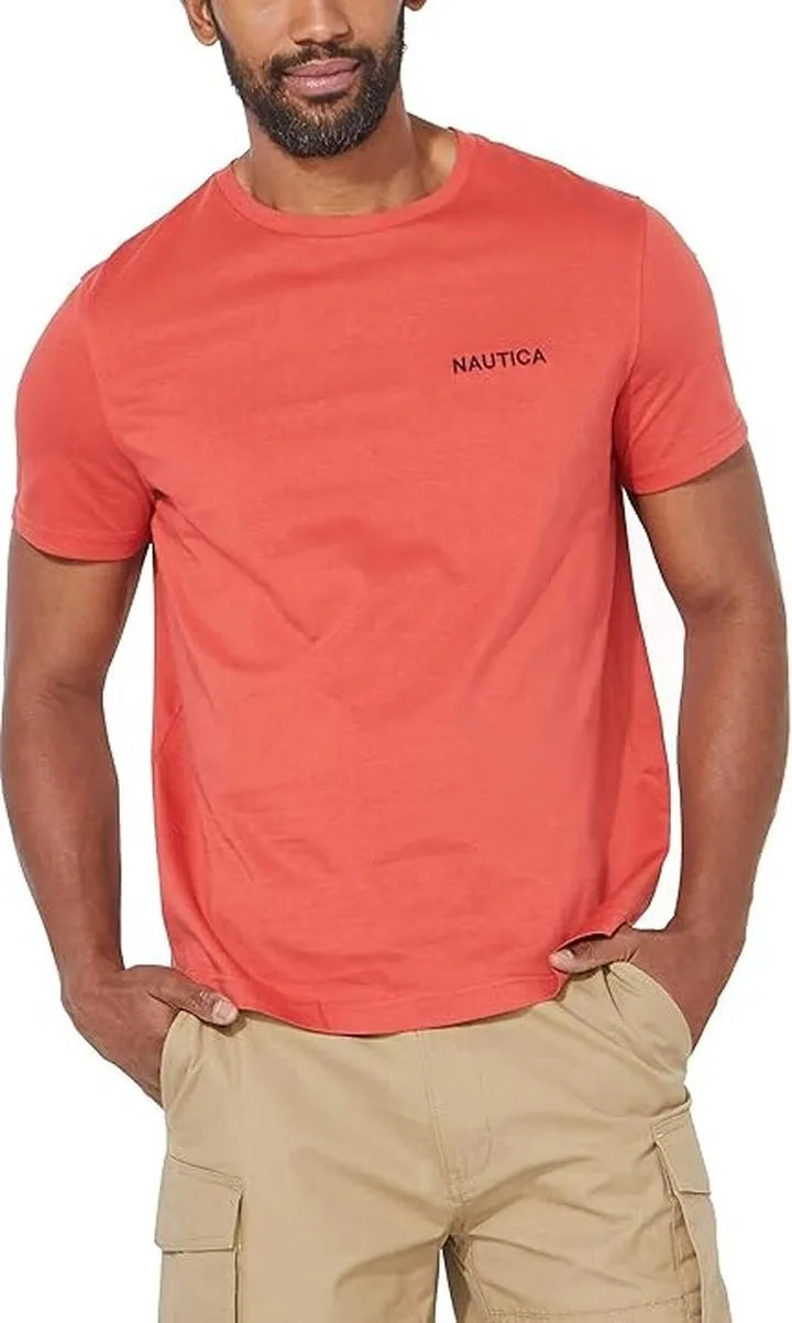 Nautica Men's Short Sleeve Solid Crew Neck T-Shirt (Sunbaked Red Solid) Men's T Shirt