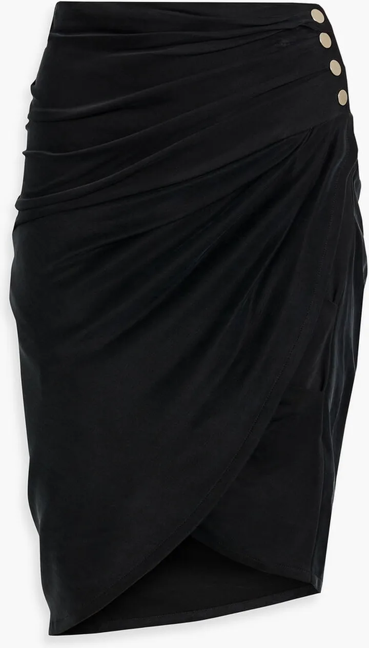 Mael gathered cupro and Lyocell-blend mini wrap skirt