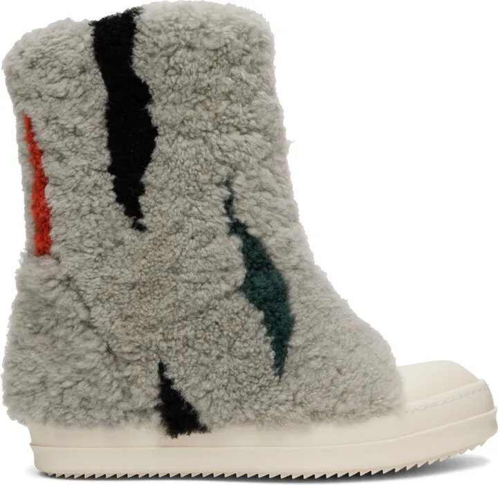 Rick Owens Gray Jumbo Puffer Shearling Sneakers