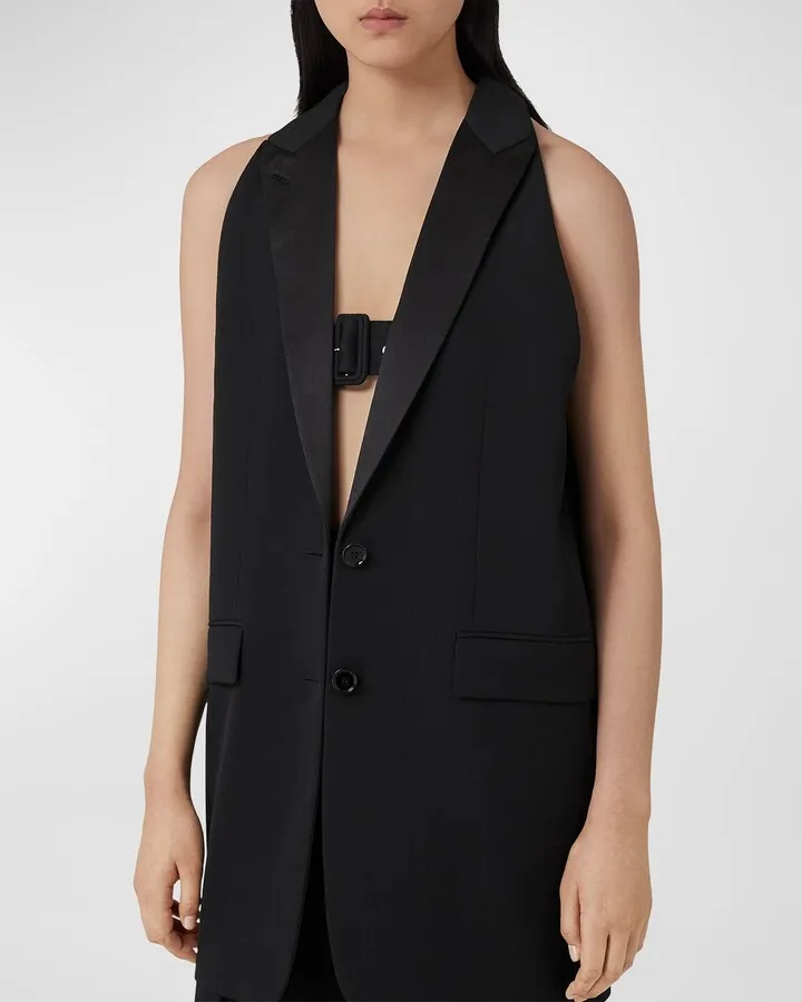 Buckle Single-Breasted Satin-Lapel Vest