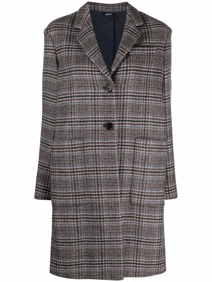 Double-Face Wool-Blend Plaid Coat