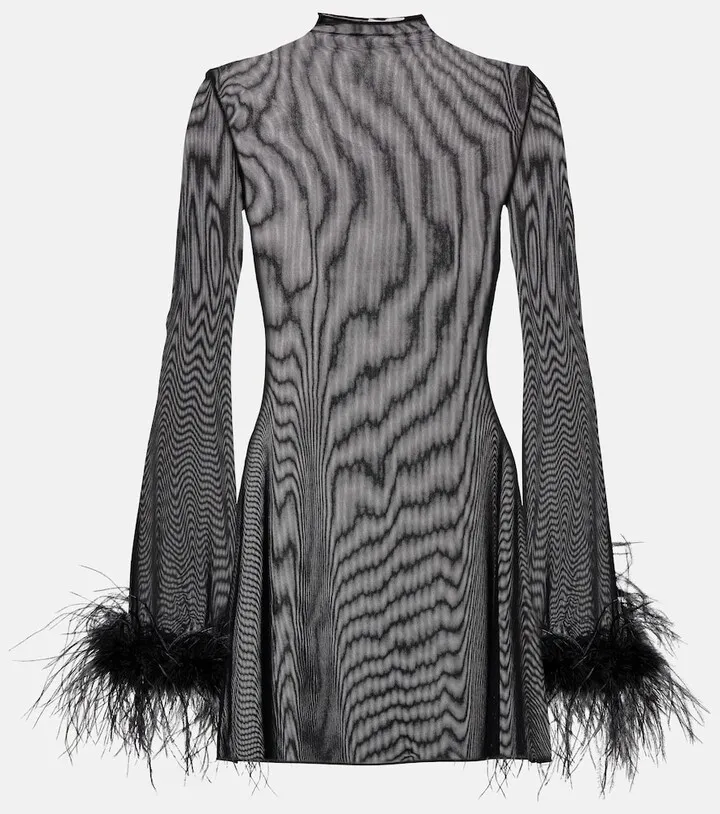 Feather-trimmed minidress