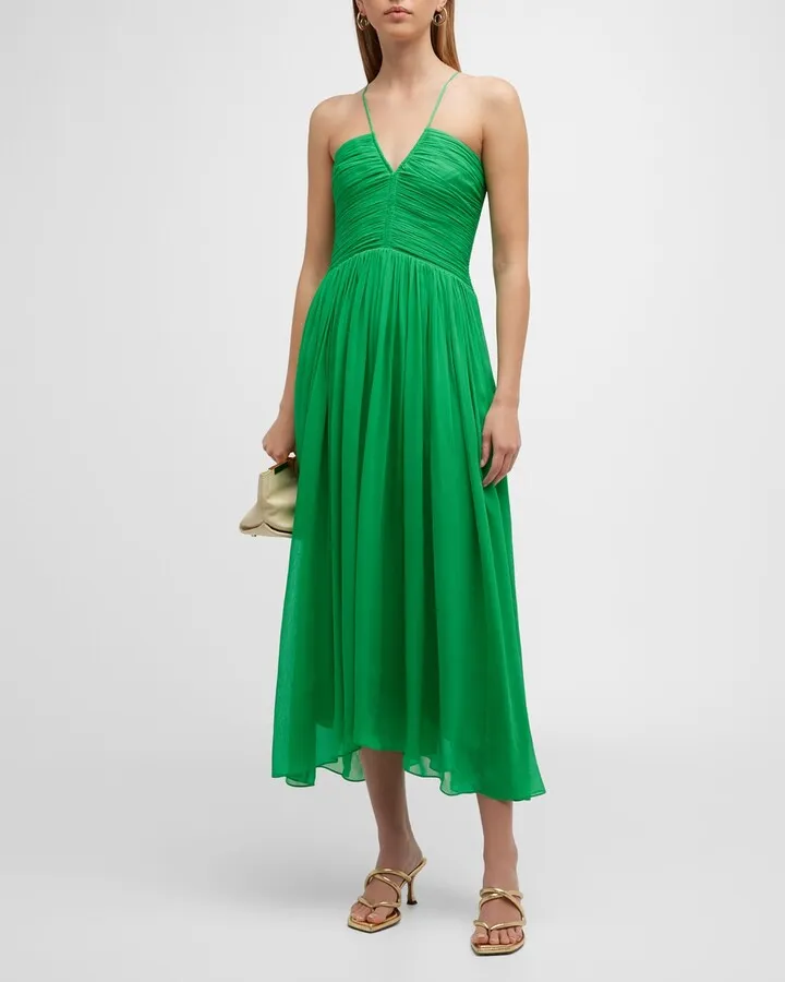 Rumi Silk Ruched Midi Dress