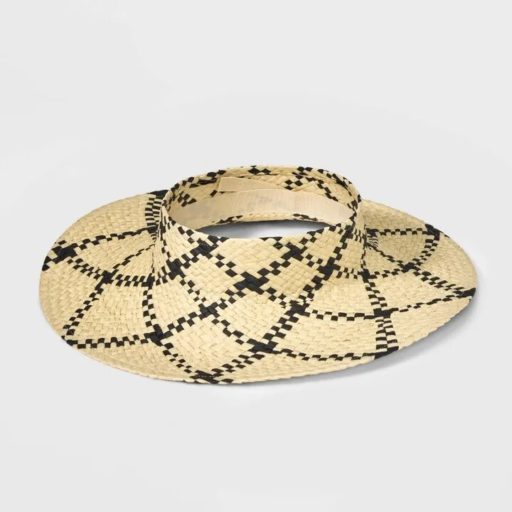 Women's Plaid Wide Brim Straw Visor Hat - A New Day™ Cream