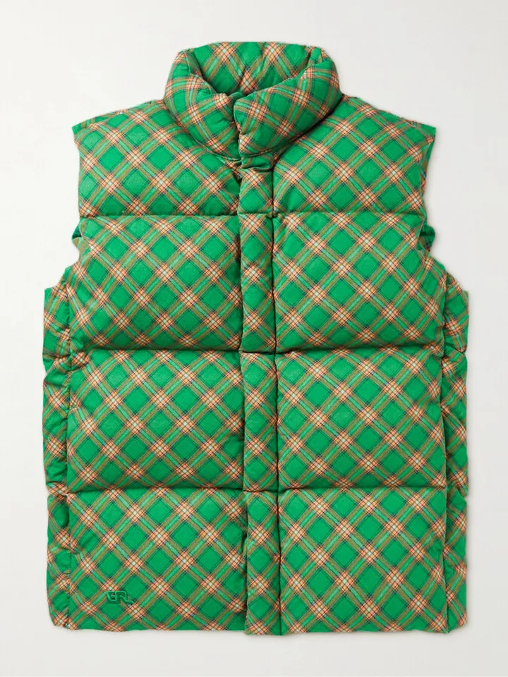 Checked Quilted Cotton-Jacquard Down Gilet