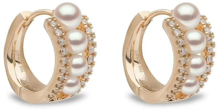 18kt yellow gold Eclipse Akoya pearl and diamond hoop earrings