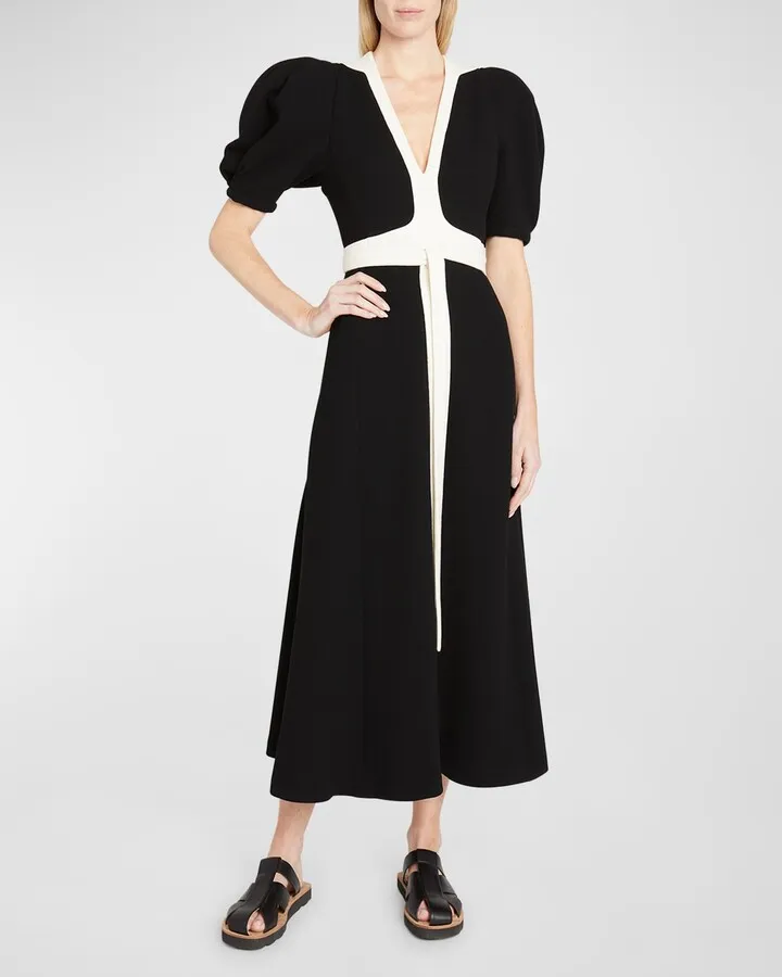 Luz Puff-Sleeve Waist-Sash Maxi Dress