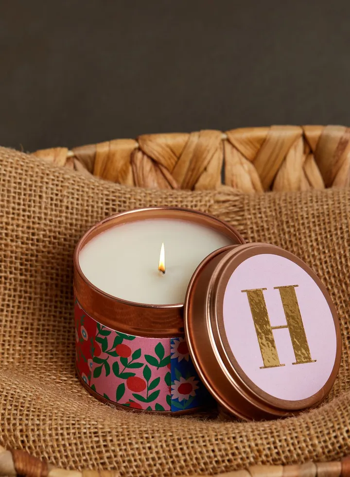 H Initial Floral Candle