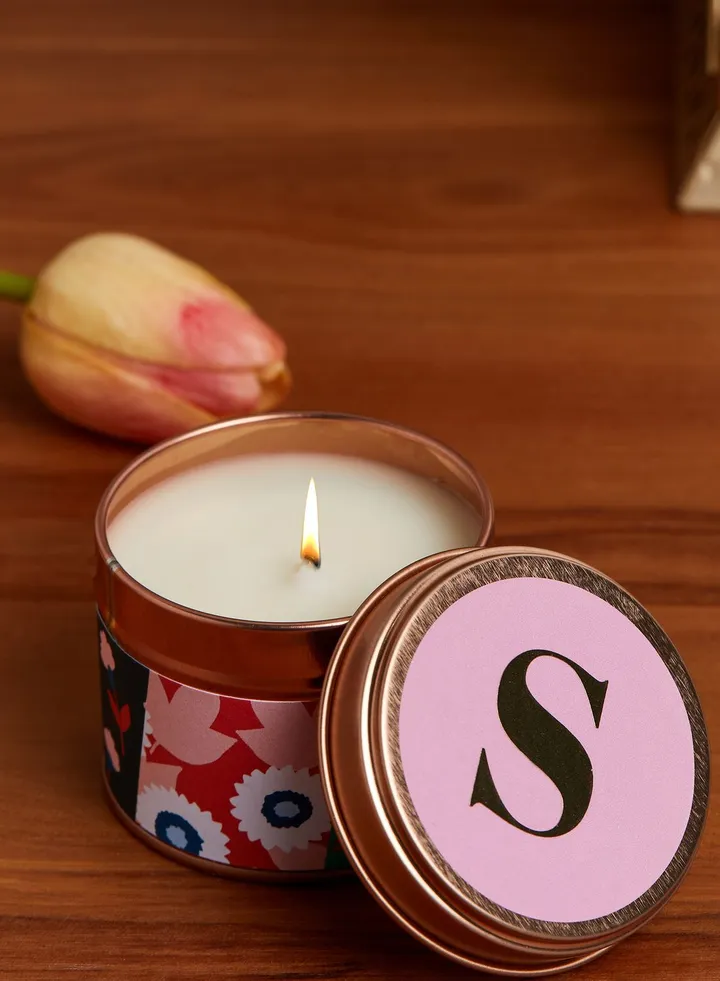 S Initial Floral Candle