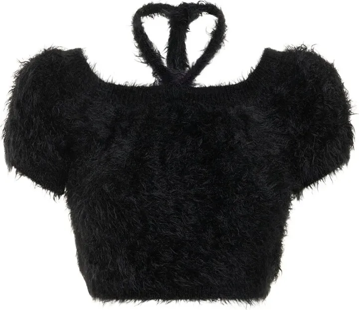 Fluffy solid knit crop top