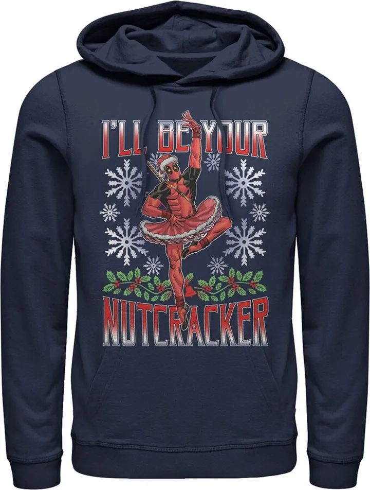 Men's Marvel Christmas Deadpool Nutcracker Pull Over Hoodie - Navy Blue - 2X Large