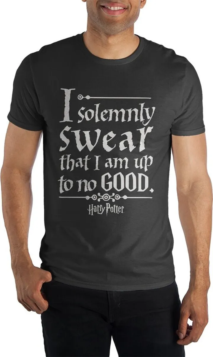 Harry Potter The Marauder's Map Phrase I Solemnly Swear That I Am Up To No Good Juniors Black Tee T-Shirt Shirt-X-Large