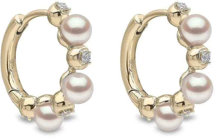 18kt yellow gold Eclipse Akoya pearl and diamond hoop earrings