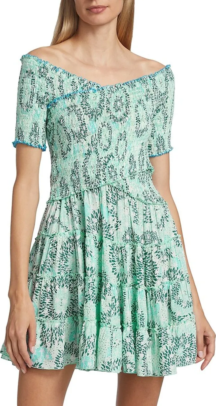 Soledad Smocked Batik Print Fit & Flare Minidress