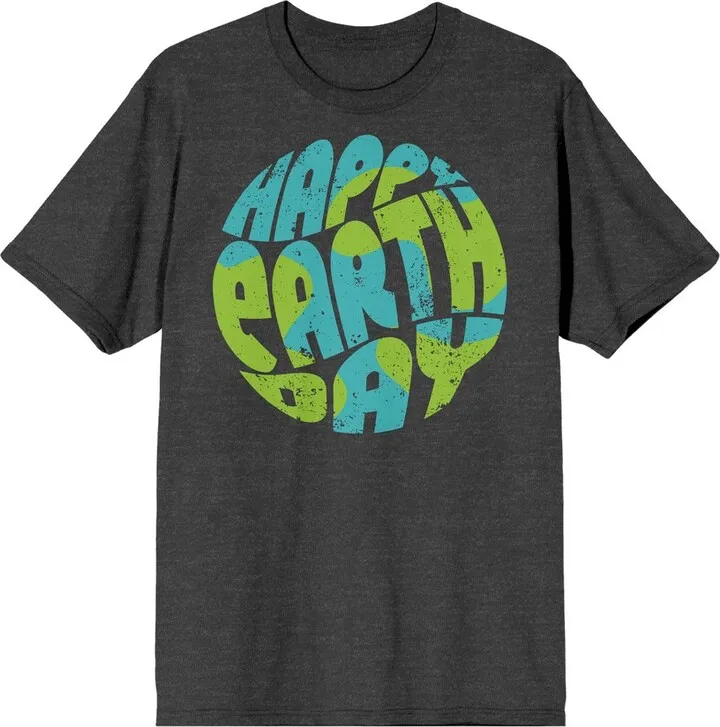 Sunny Days "Happy Earth Day" Adult Charcoal Heather Short Sleeve Crew Neck Tee-XL