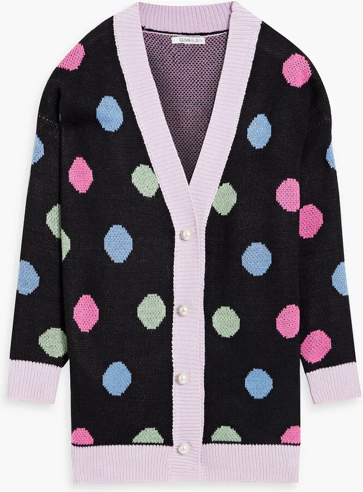 Cecily metallic polka-dot jacquard-knit cardigan