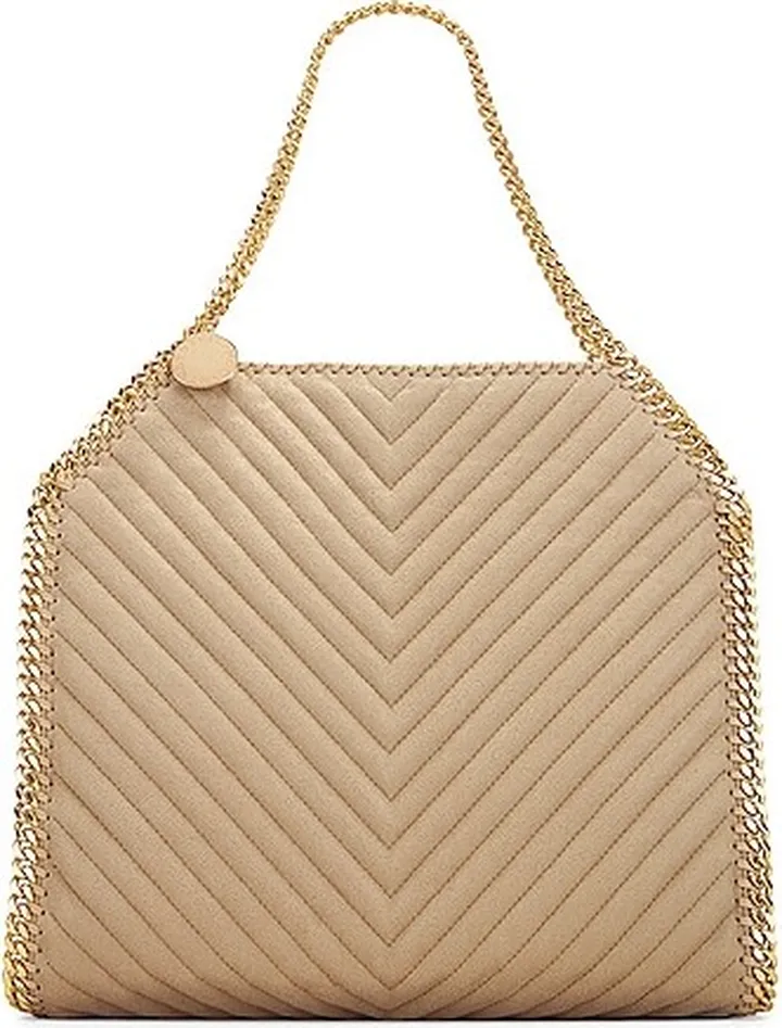 Stella McCartney Small Falabella Eco Shaggy Deer Chevron Tote in Beige