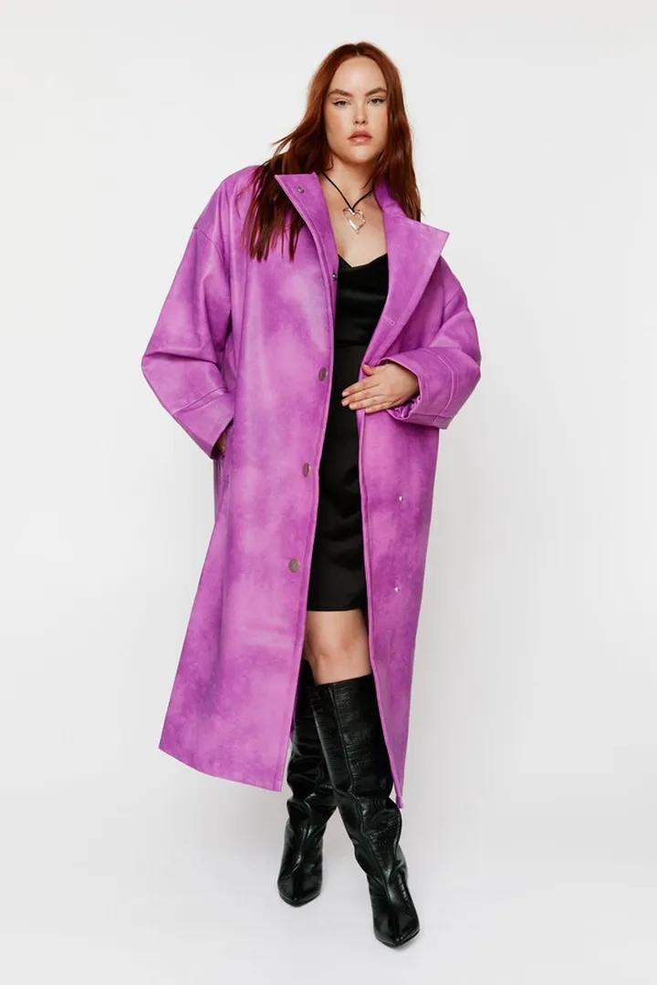 Nasty Gal Womens Plus Size Distressed Faux Leather Trench Coat