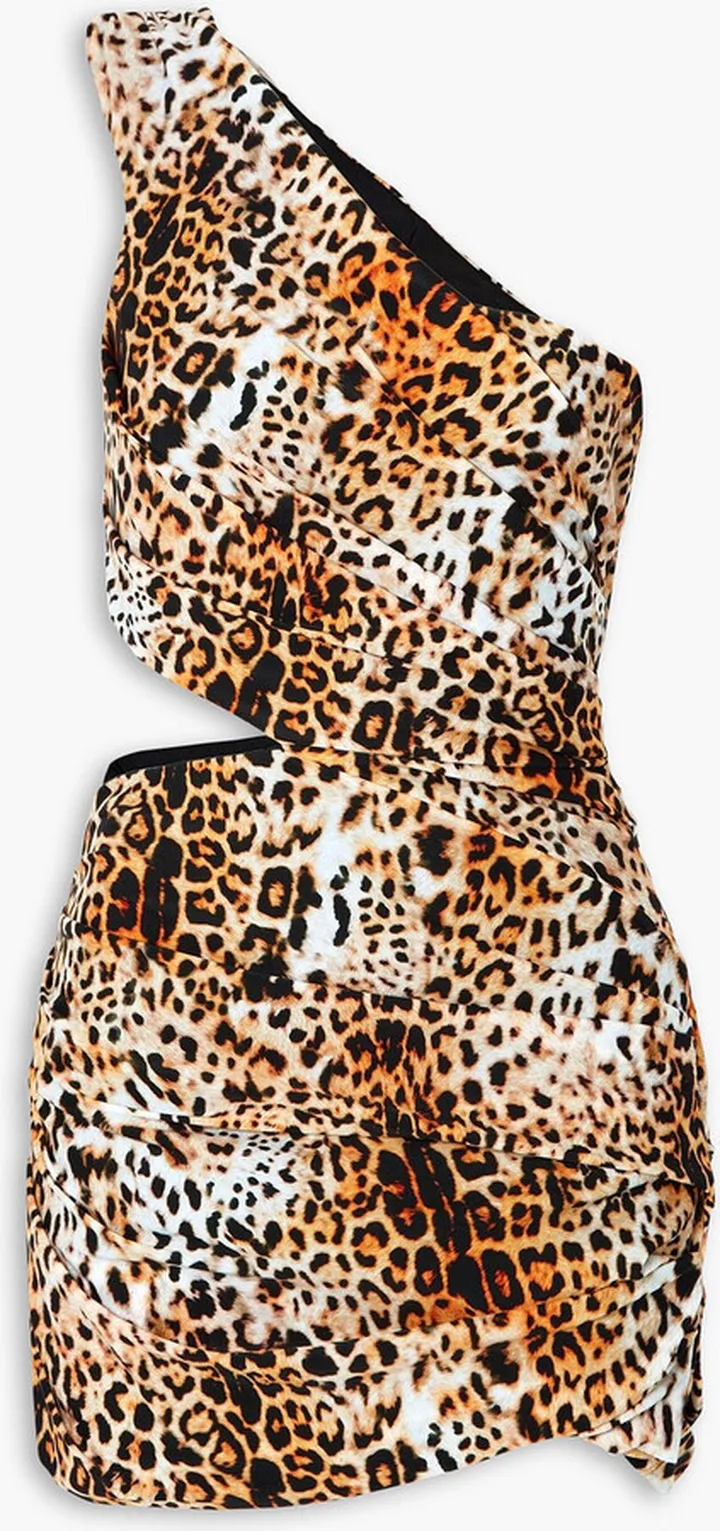 One-shoulder cutout leopard-print stretch-jersey mini dress