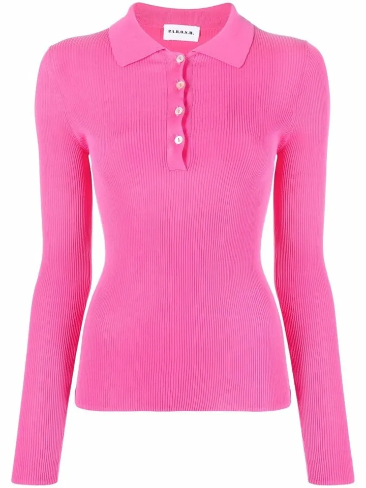 Ribbed-Knit Polo Top