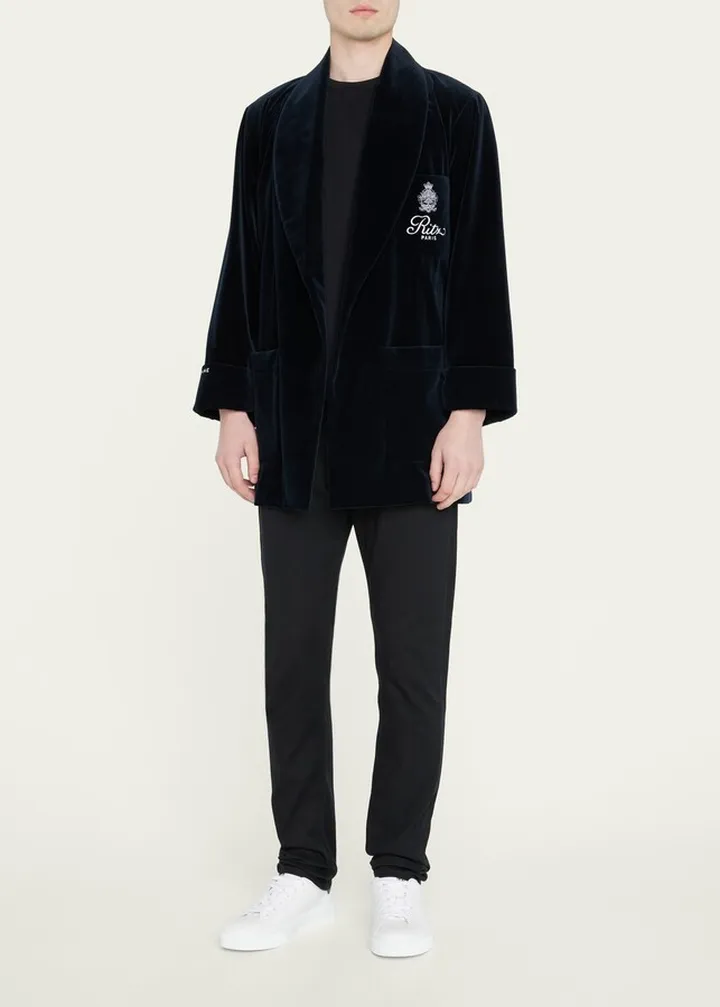 x Ritz Paris Men's Velvet Crest Bathrobe