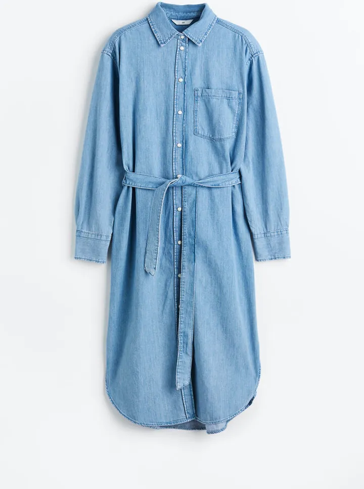 Tie-belt Denim Shirt Dress