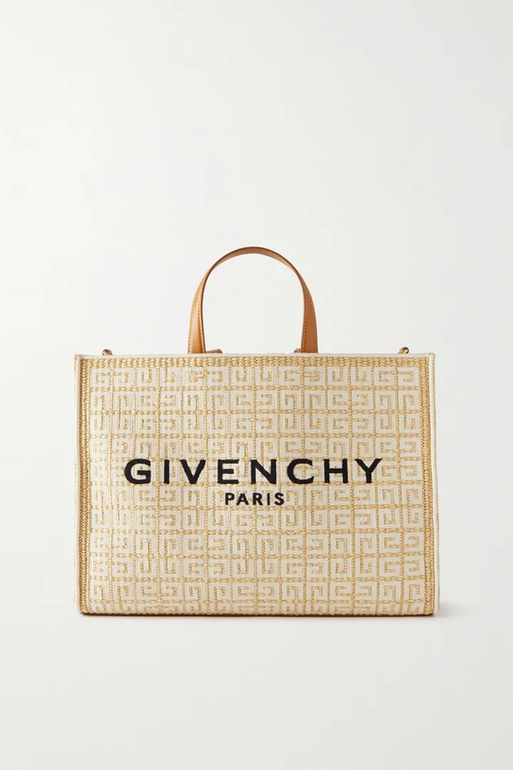 Givenchy - G-tote Medium Leather-trimmed Raffia-jacquard Tote - Black