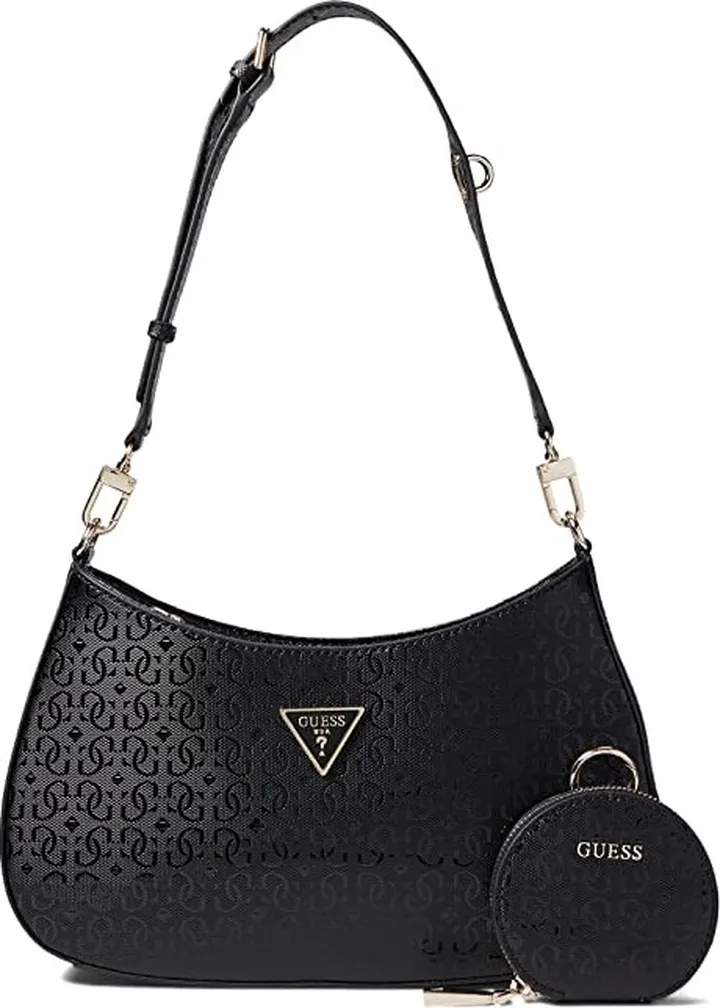 GUESS Alexie Top Zip Shoulder Bag (Black 1) Handbags