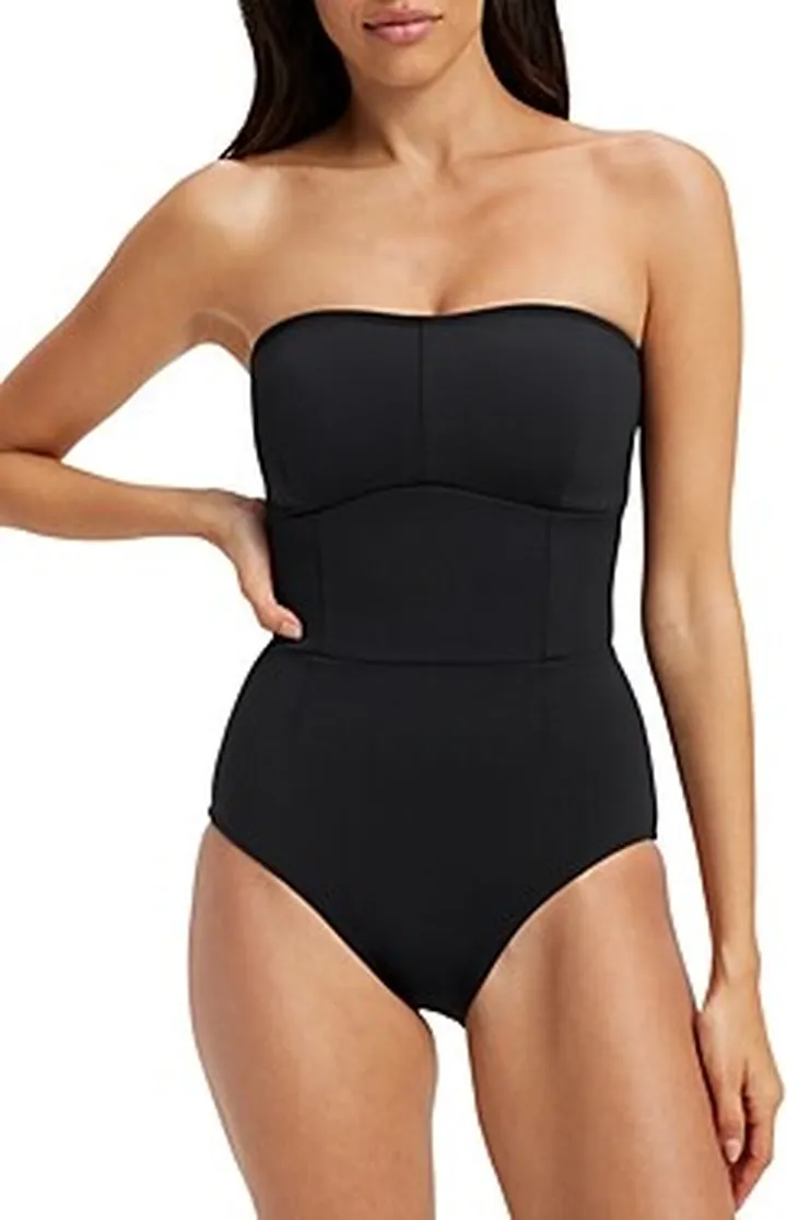 Good American Sculpt Strapless Lace Up Swimsuit