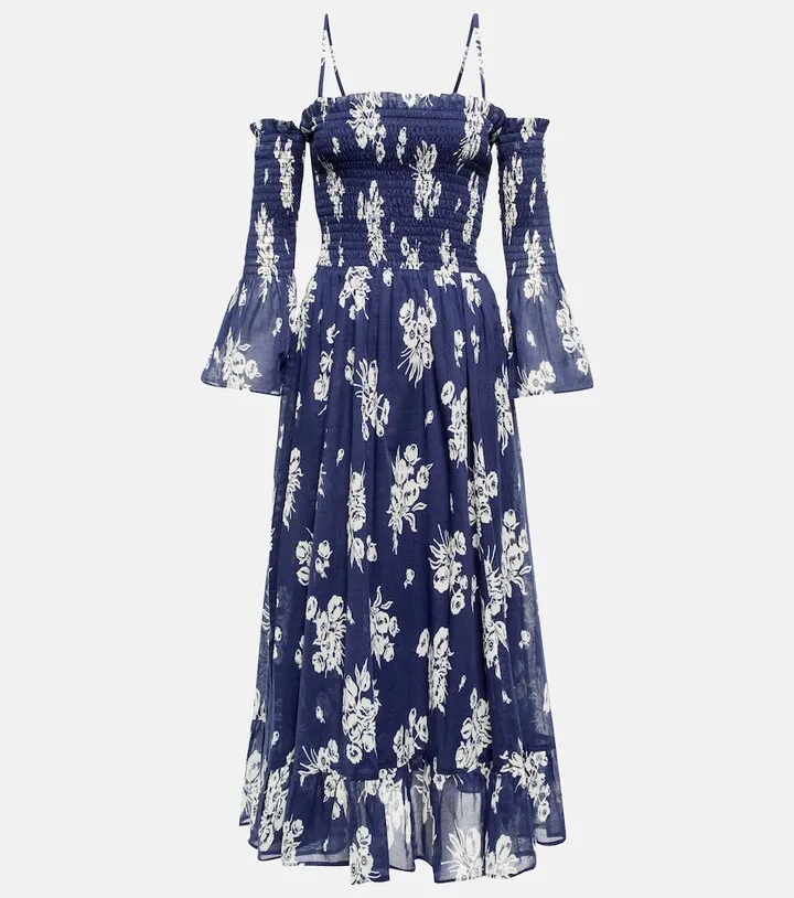 Floral smocked cotton midi dress