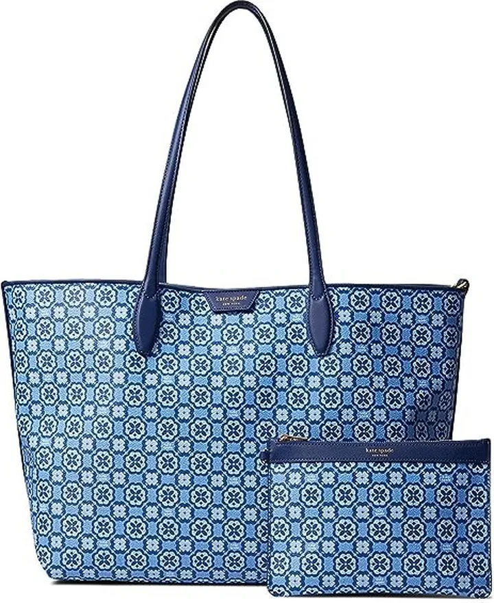 Kate Spade New York Spade Flower Monogram Coated Canvas Sutton Medium Tote (Outerspace Multi) Tote Handbags