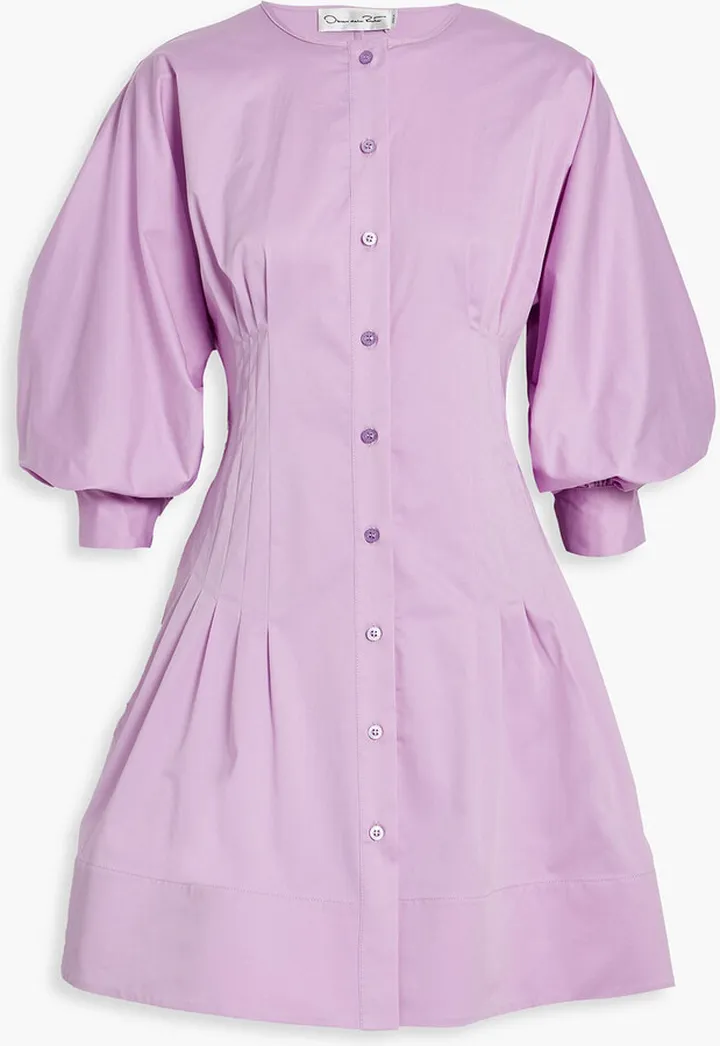 Pintucked cotton-blend twill mini dress