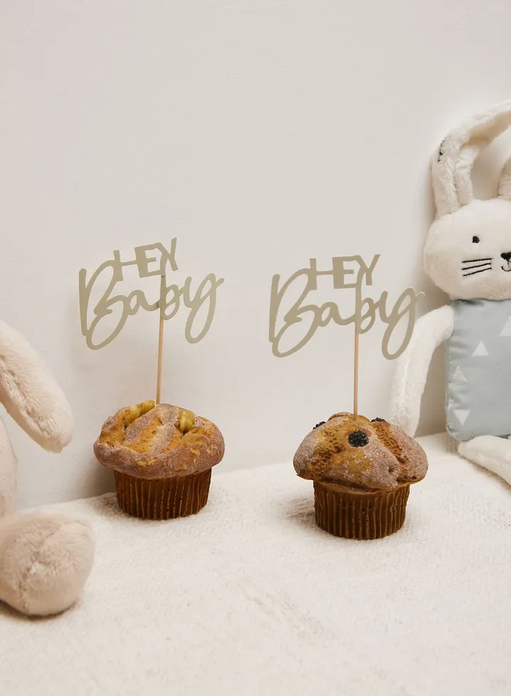 Cupcake Topper- Hey Baby - Green And Nude
