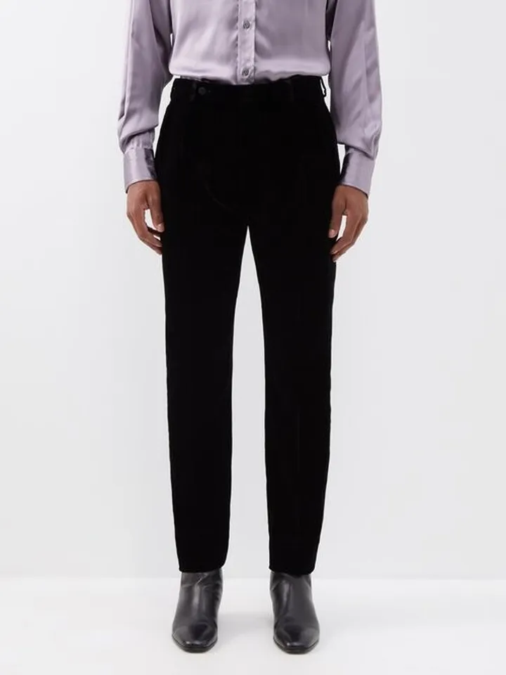 High-waist Tapered-leg Velvet Trousers