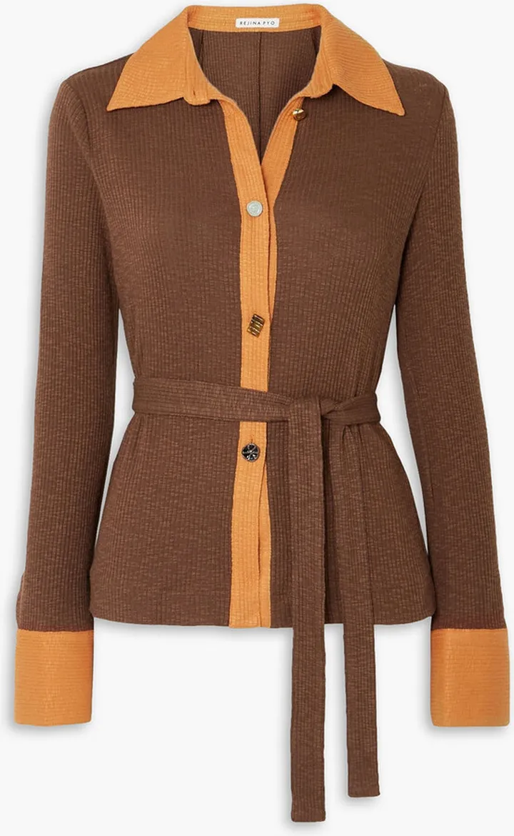 Blake belted ribbed stretch cotton and modal-blend cardigan