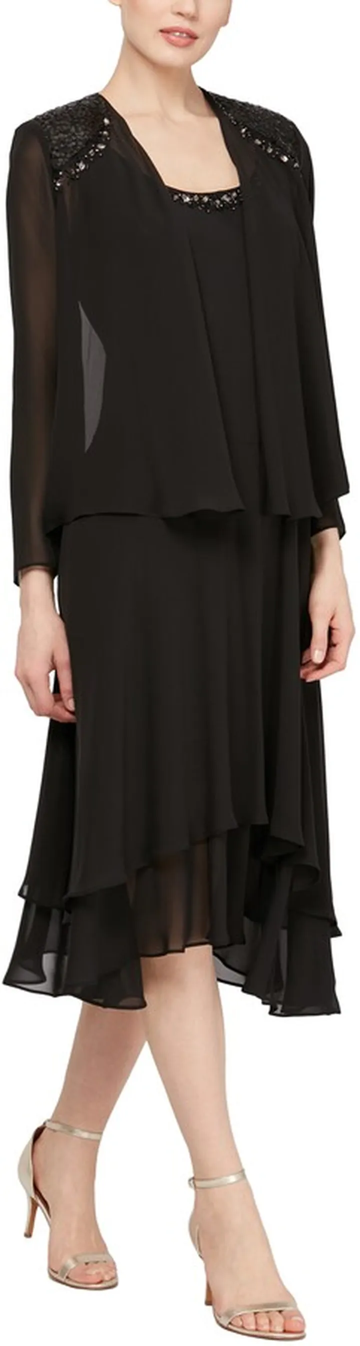Beaded Detail Chiffon Dress with Jacket