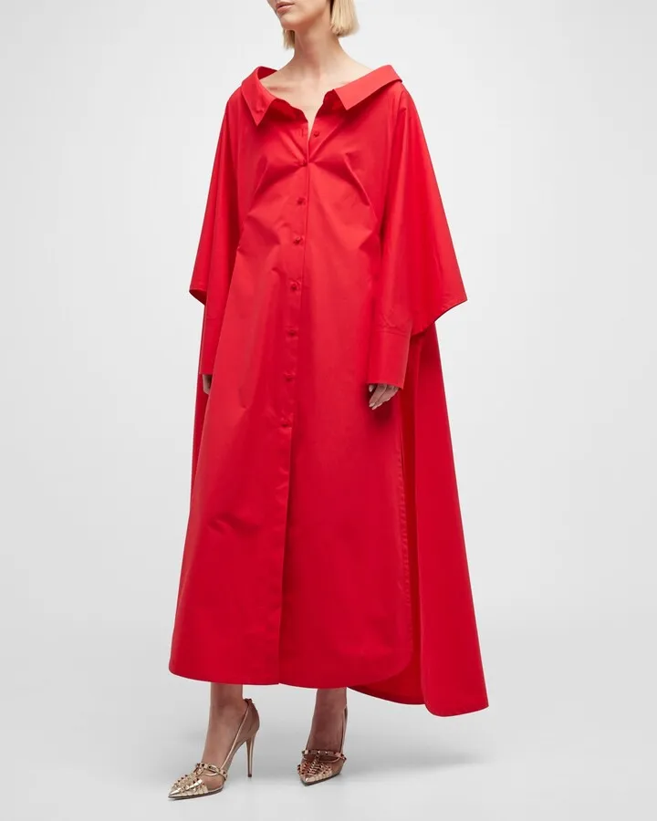 Oversized Collared Shirtdress with Cape Back
