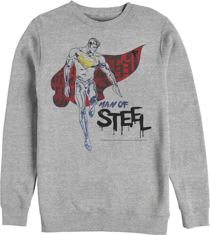 Men's Superman Man of Steel Paint Drip Sweatshirt - Athletic Heather - Medium