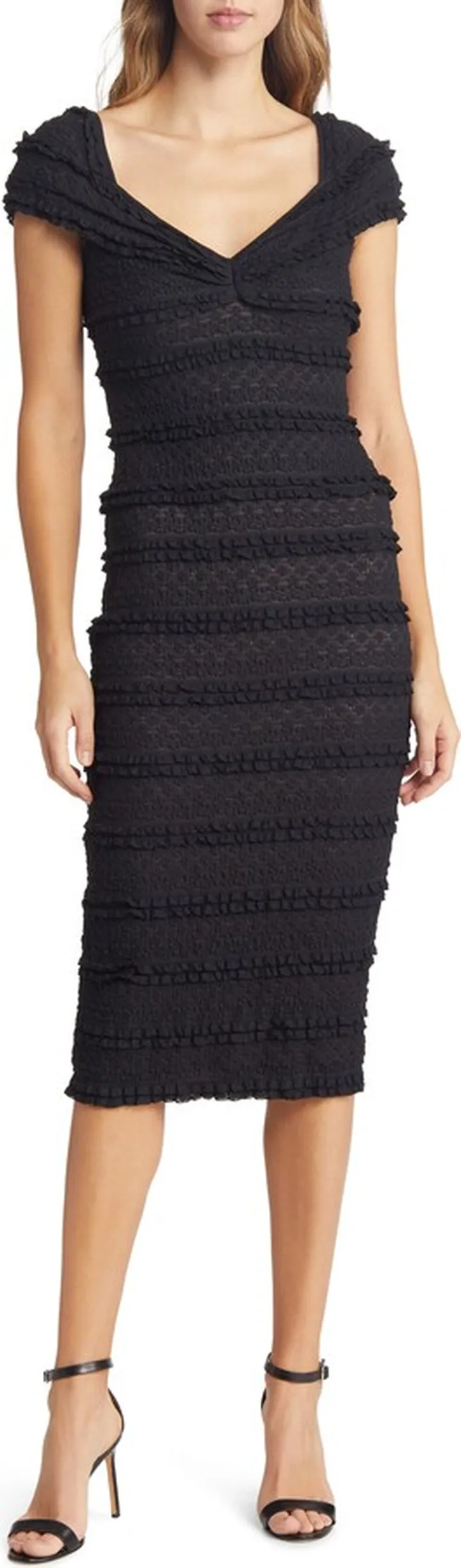 Ruffle Cap Sleeve Body-Con Midi Dress
