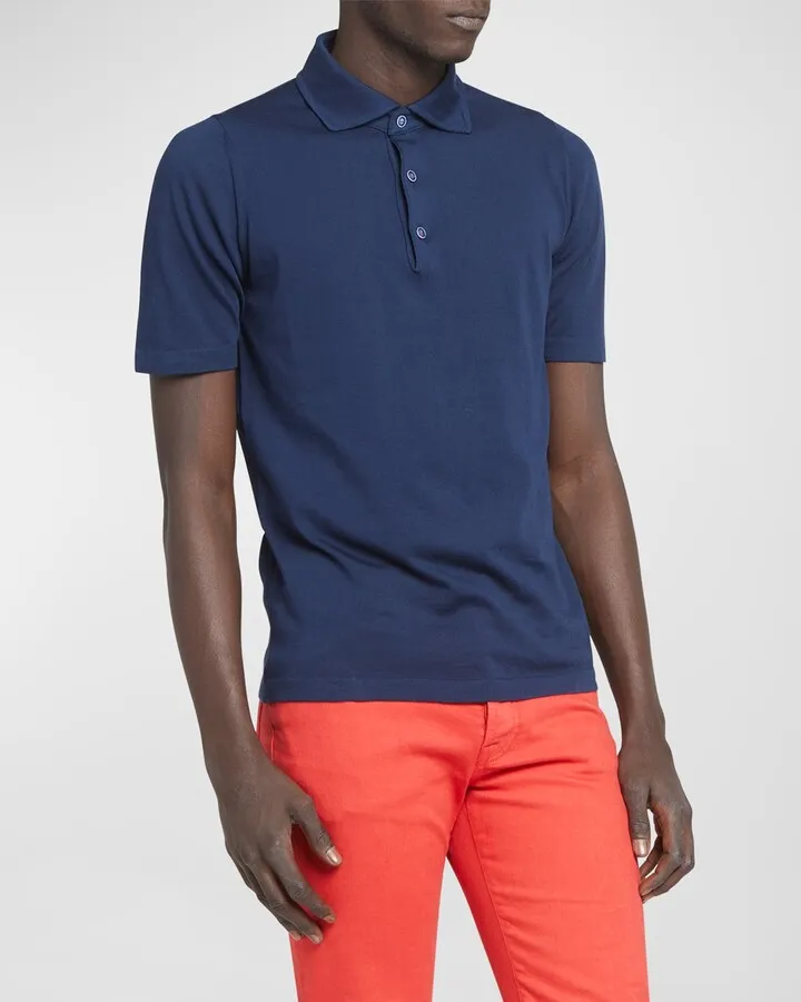 Men's Cobalt Blue Knit Polo Shirt