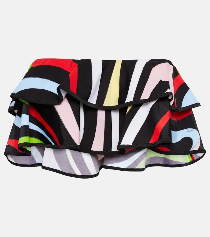 Marmo-print ruffled bikini top