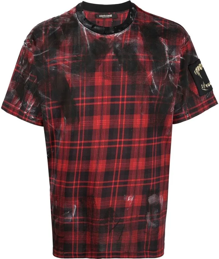 plaid-print short-sleeved T-shirt