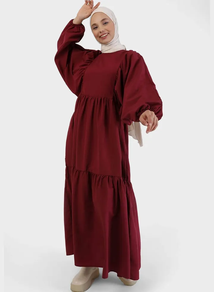 Balloon Sleeve Tiered Dress