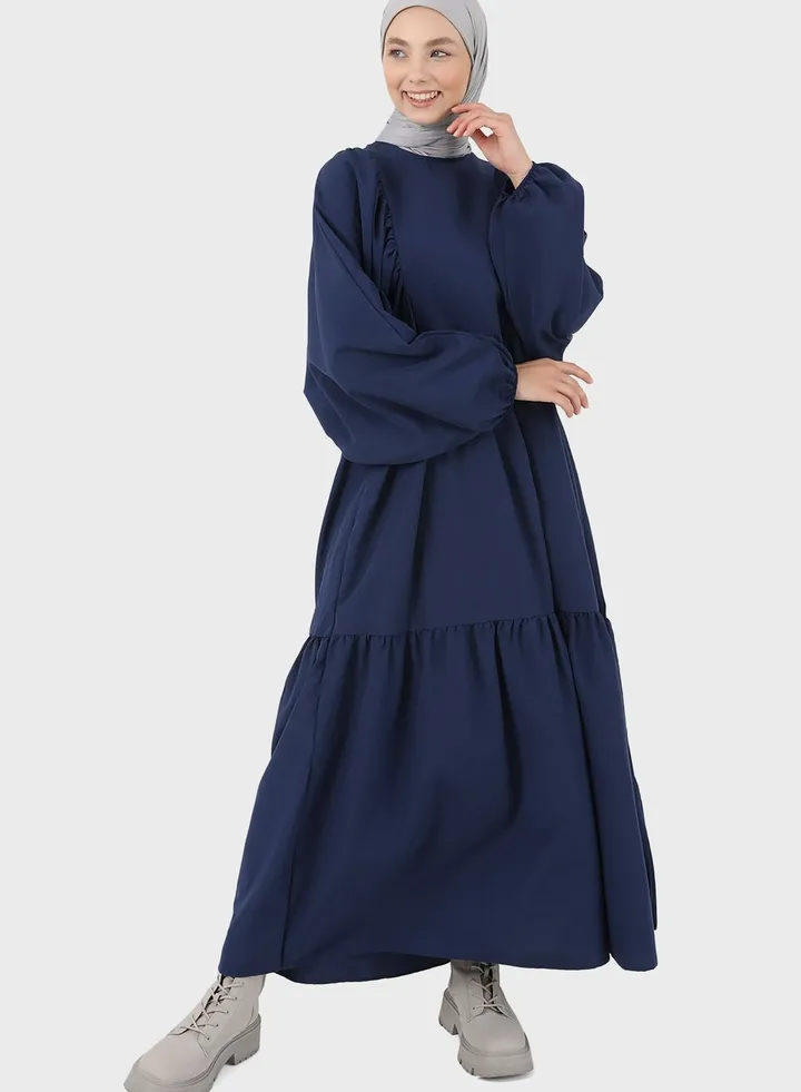 Balloon Sleeve Tiered Dress