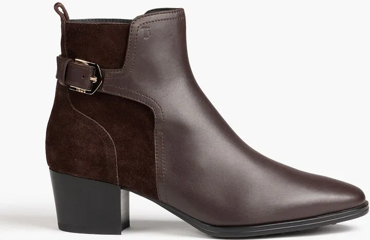 Buckled suede and leather ankle boots