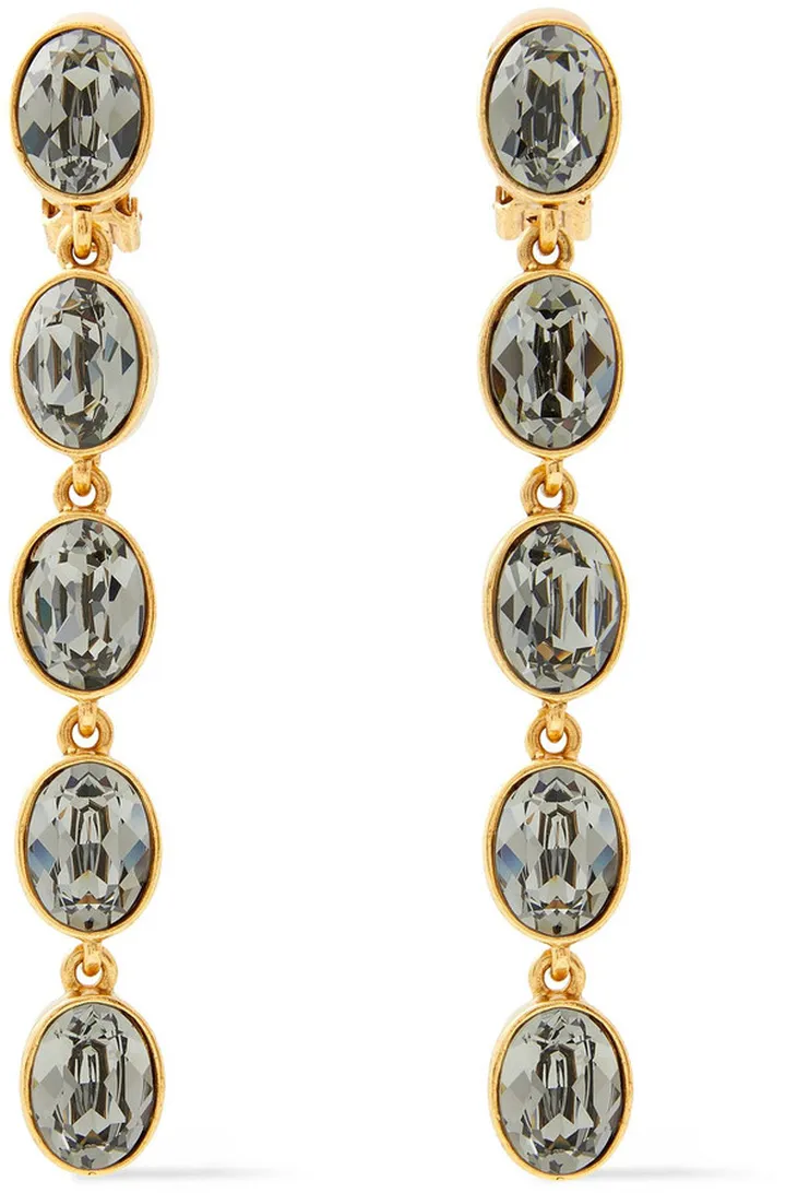 Gold-tone crystal clip earrings